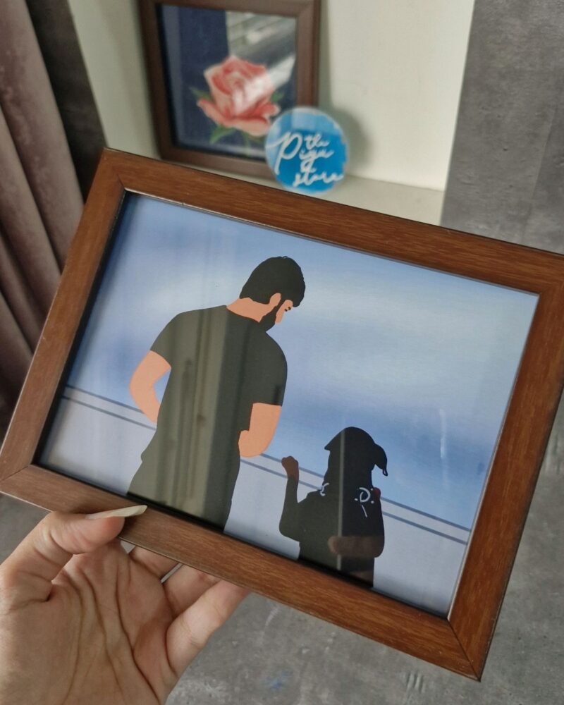 Flat-style faceless couple illustration wooden frame personalised gift