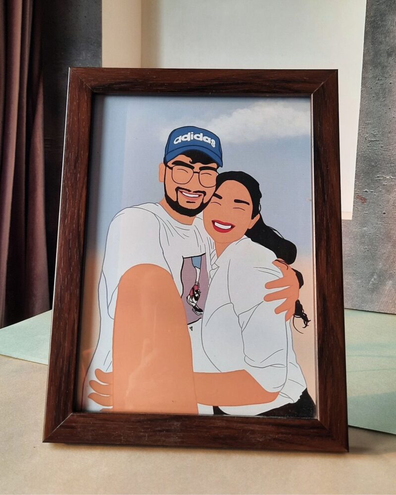 Illustrated photo frame faceless portrait anniversary gift India