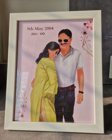 Couple portrait detailed illustration frame anniversary gift India