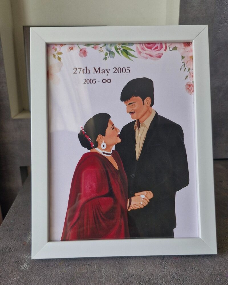 Wedding anniversary gift personalised couple illustration frame India