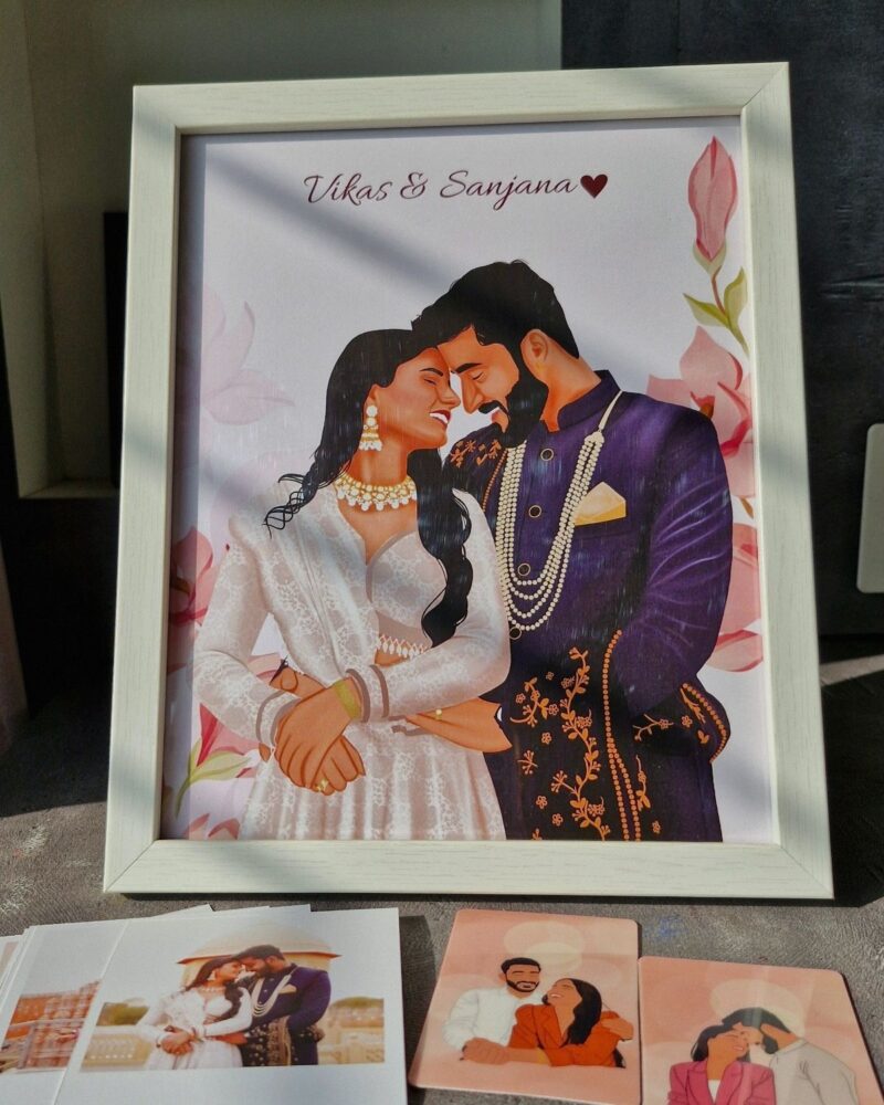 Personalised couple illustration wedding portrait frame India